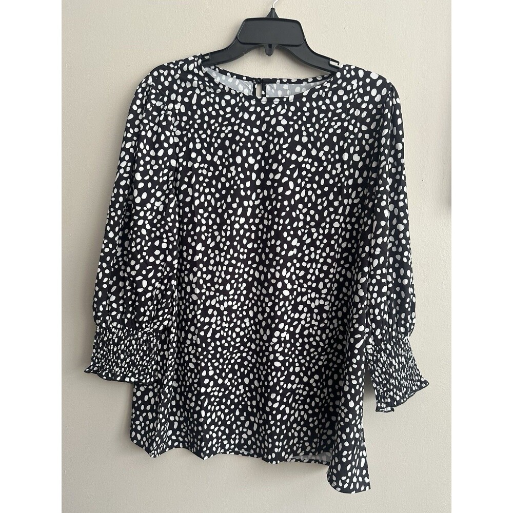 Chico's Women's Top Black/White Polyester Size XL Elbow Sleeve Round Neck NEW #1